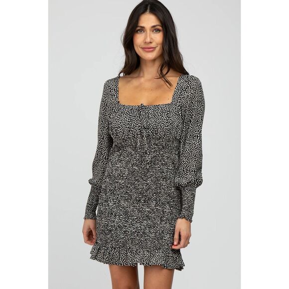 Women's She + Sky Leaf Long Sleeve Dress Fall Medium Boho Square Neck Midi NEW N - Picture 1 of 7